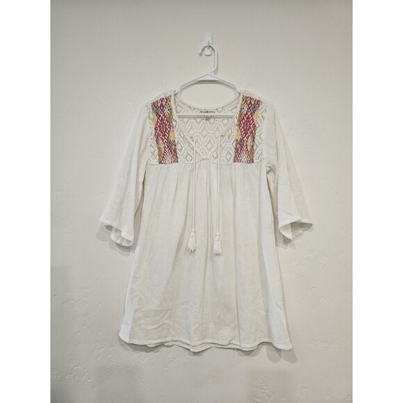 Billabong Tops - Billabong Women's Cover Up White and Lace Accent Top Short Sleeves Size Small